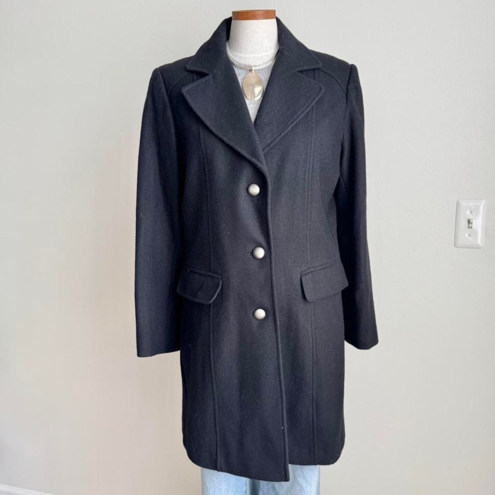 Y2K Black Wool Blend Coat Military‎ XL
